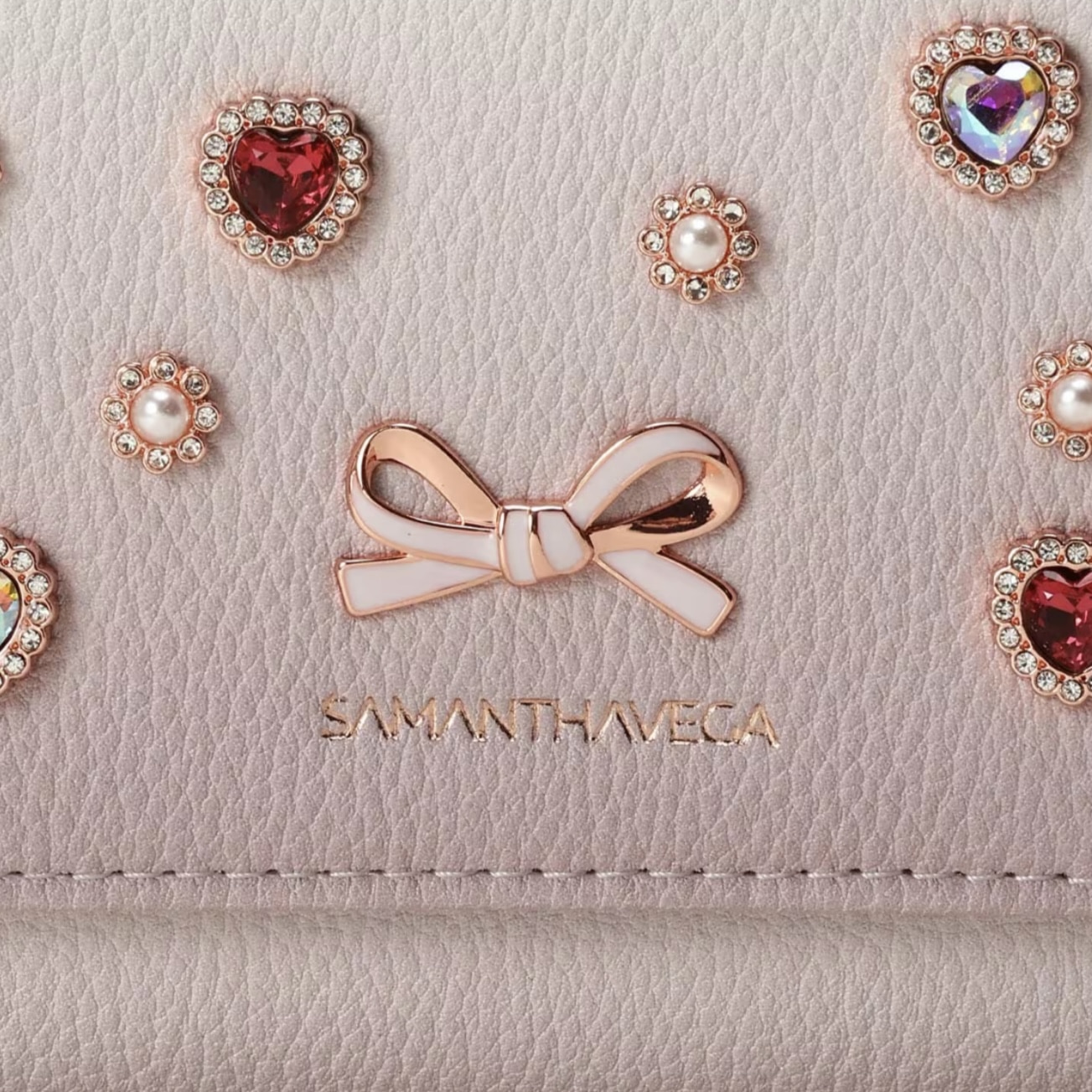 ハートビジューグラデーション折財布 ピンク