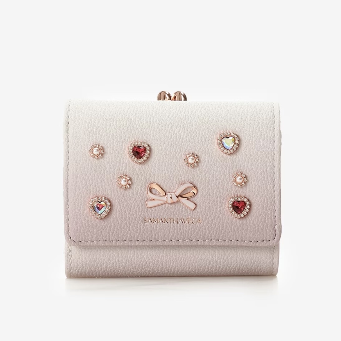 ハートビジューグラデーション折財布 ピンク