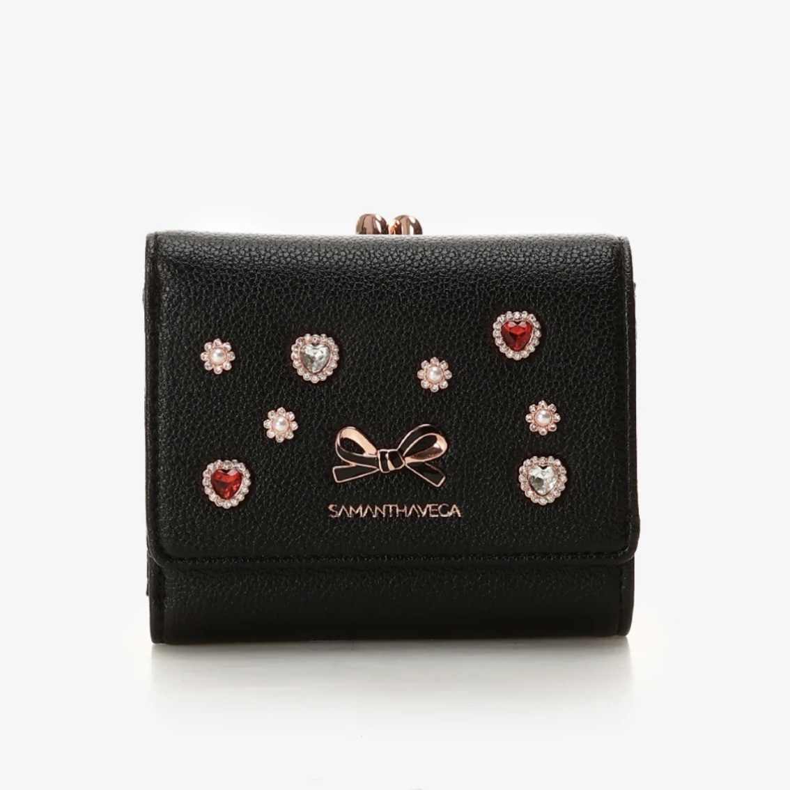 ハートビジュー折財布 ブラック