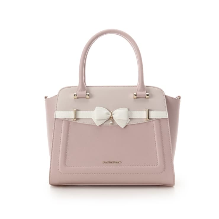 バイカラーアクセントリボンハンドバッグ