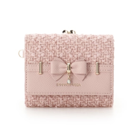 ラメツイードアクセントリボン折財布