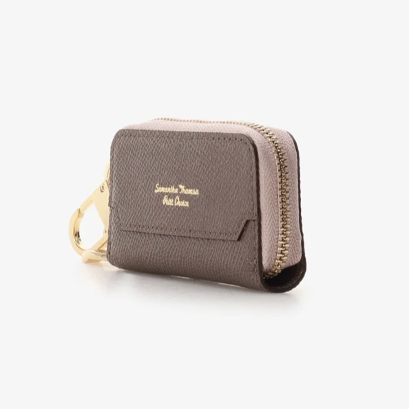 インザイドバイカラーラウンドジップキーケース　ブラウン