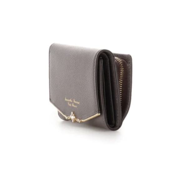 ジュエルバーL字型ジップ折財布　グレージュ