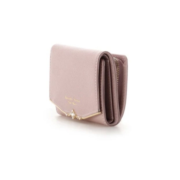 ジュエルバーL字型ジップ折財布　ピンク