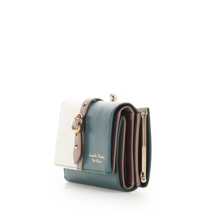 バイカラーフロントベルト 口金折財布　グリーン