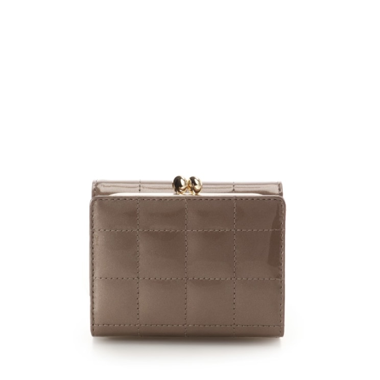 エナメルキルティング がま口折財布　グレージュ