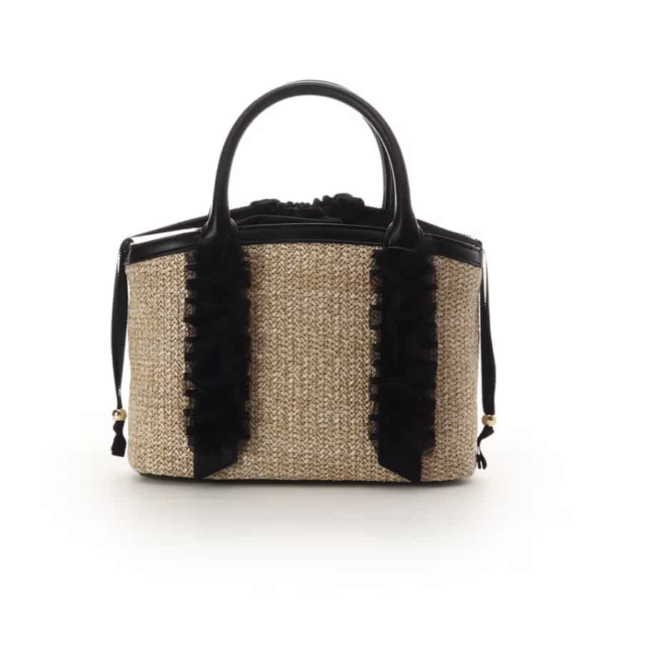 リボンチャーム付き フリルかごバッグ　ブラック