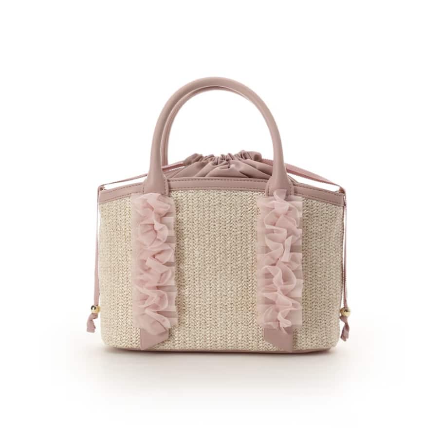 リボンチャーム付き フリルかごバッグ　ピンク