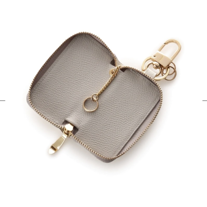 インザイドバイカラーラウンドジップキーケース　ホワイト