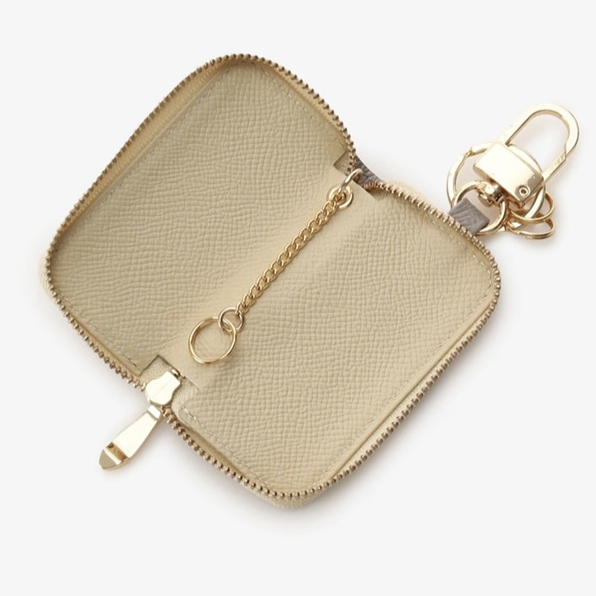 インザイドバイカラーラウンドジップキーケース　グレージュ