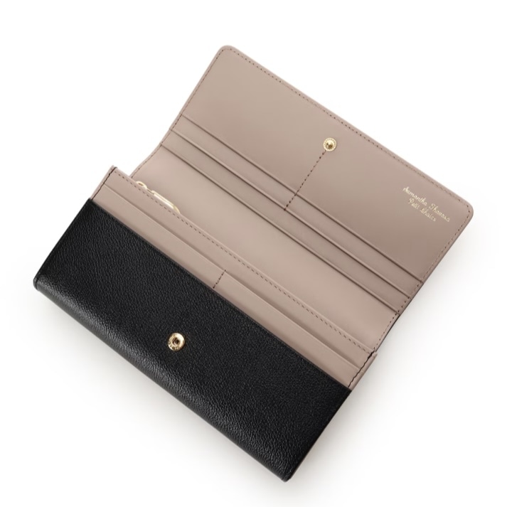 バイカラーフロントベルト 長財布　ブラック