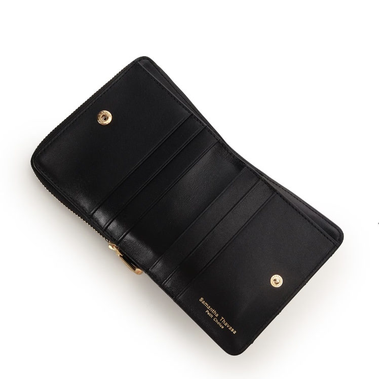 リボンキルト 折財布　ブラック