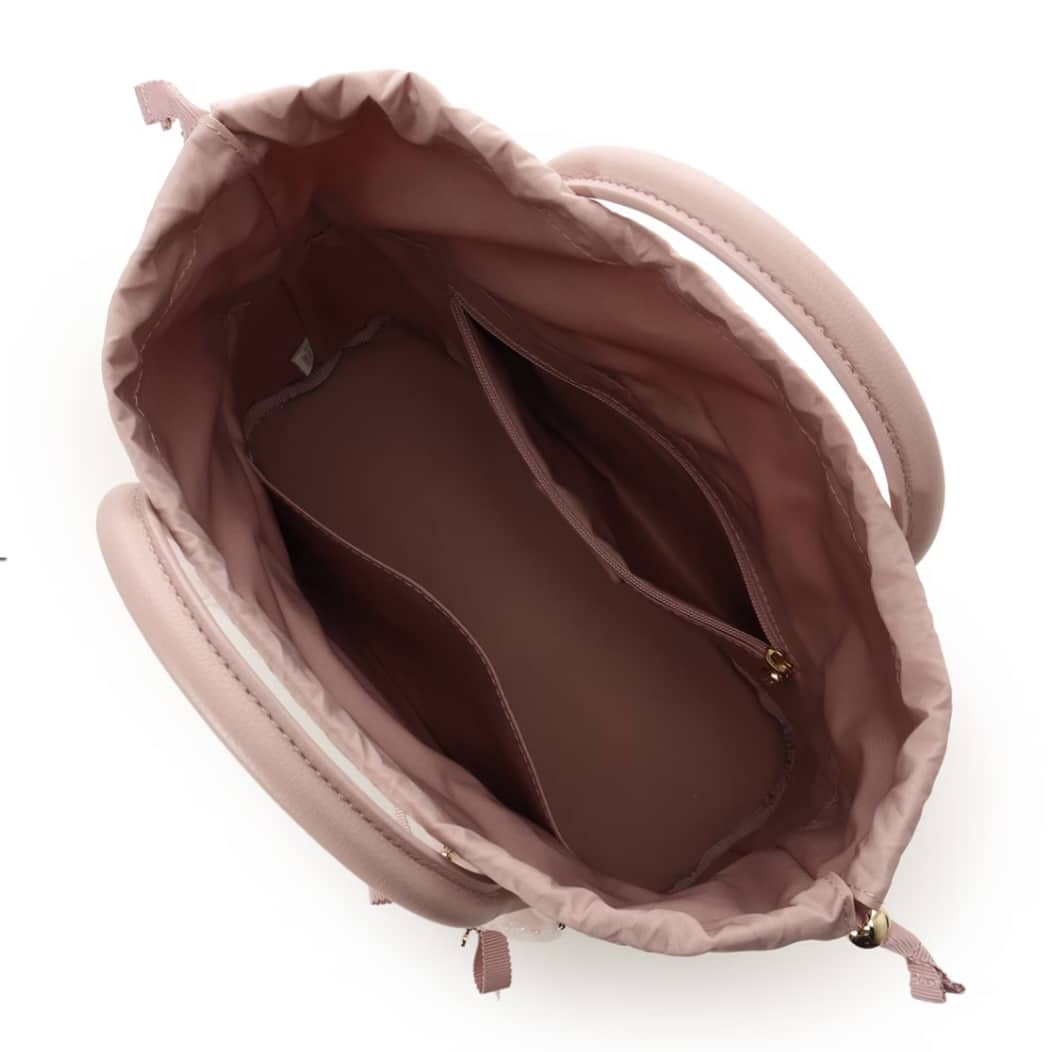 リボンチャーム付き フリルかごバッグ　ピンク