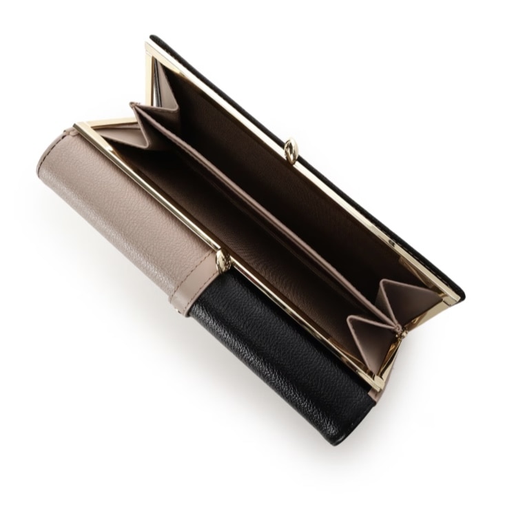 バイカラーフロントベルト 長財布　ブラック