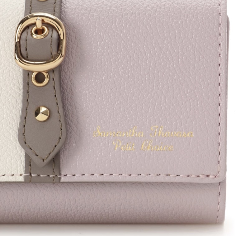 バイカラーフロントベルト 口金折財布　ピンク