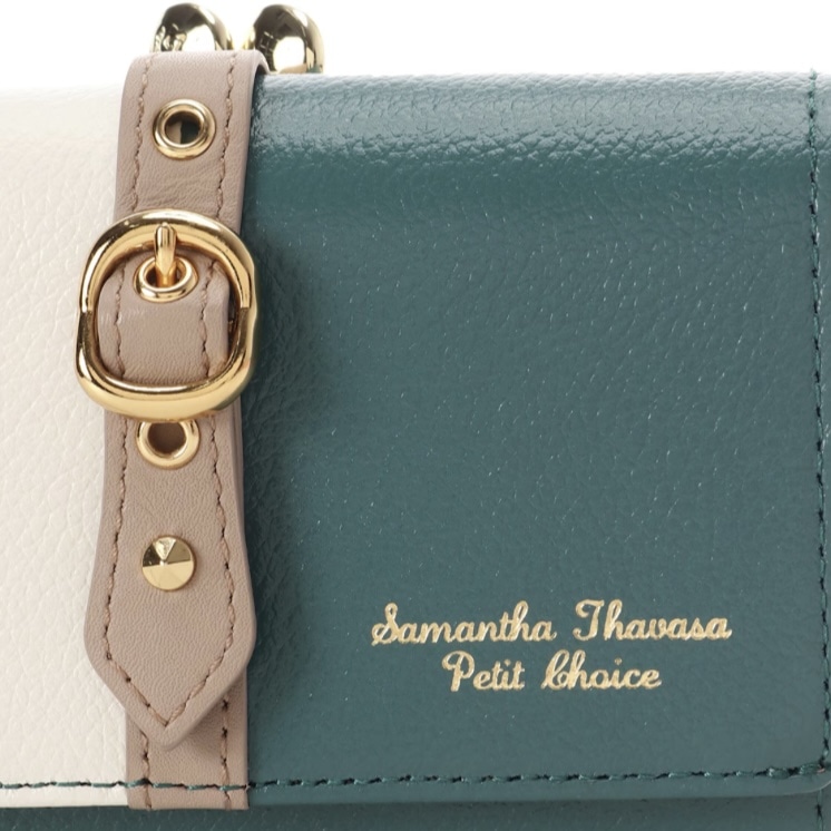 バイカラーフロントベルト 口金折財布　グリーン