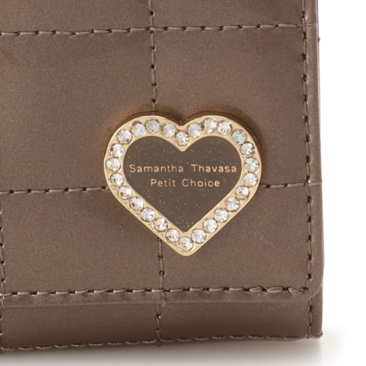 エナメルキルティング がま口折財布　グレージュ