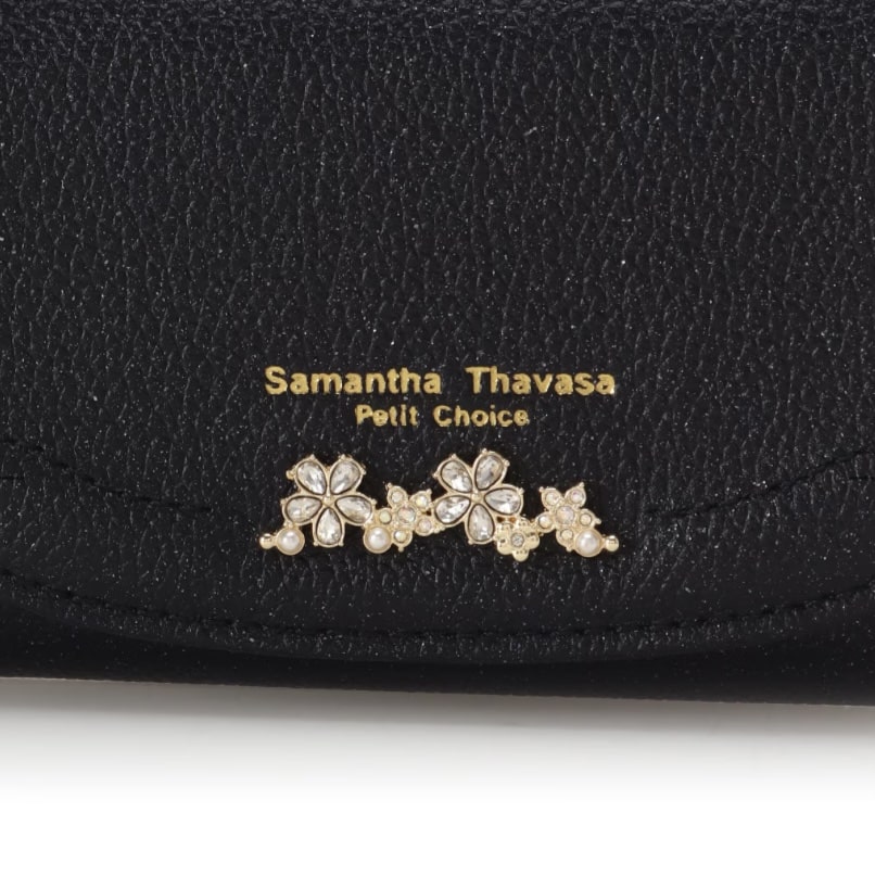 ラメフラワービジュー キーケース　ブラック