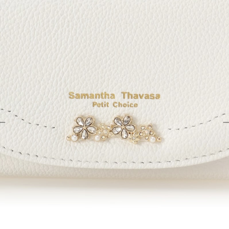 ラメフラワービジュー キーケース　ホワイト