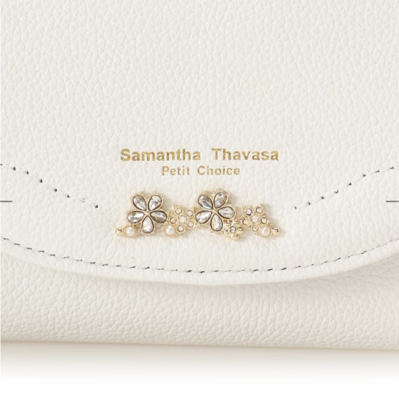 ラメフラワービジュー 折財布　ホワイト