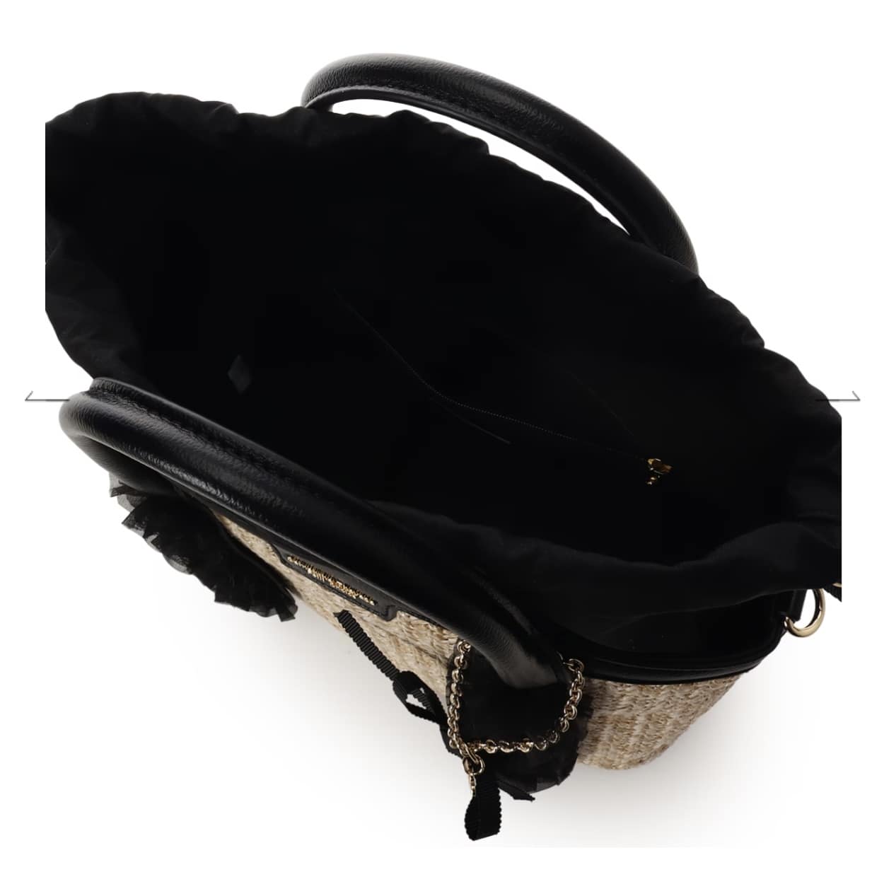 リボンチャーム付き フリルかごバッグ　ブラック