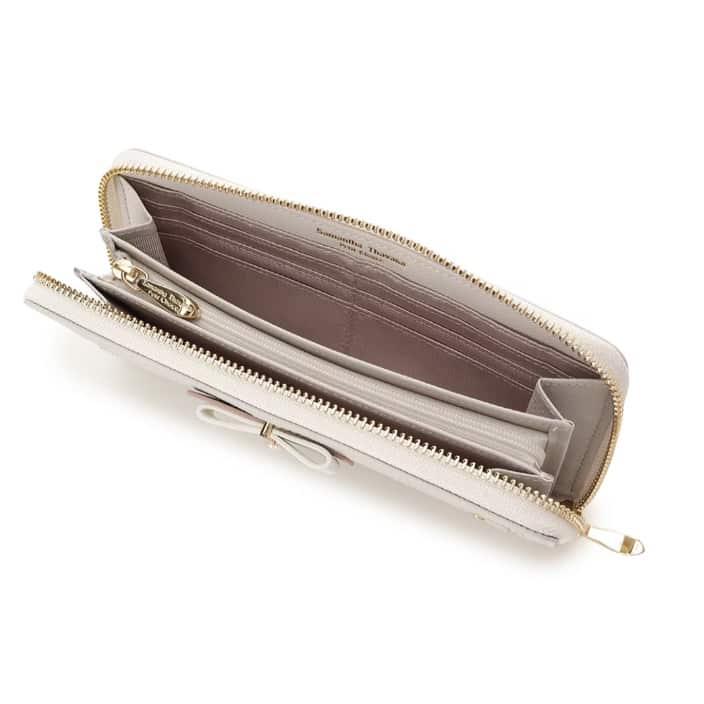 バイカラーリボン 長財布　ライトグレー