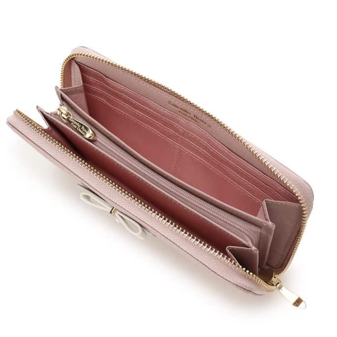 バイカラーリボン 長財布　ピンク