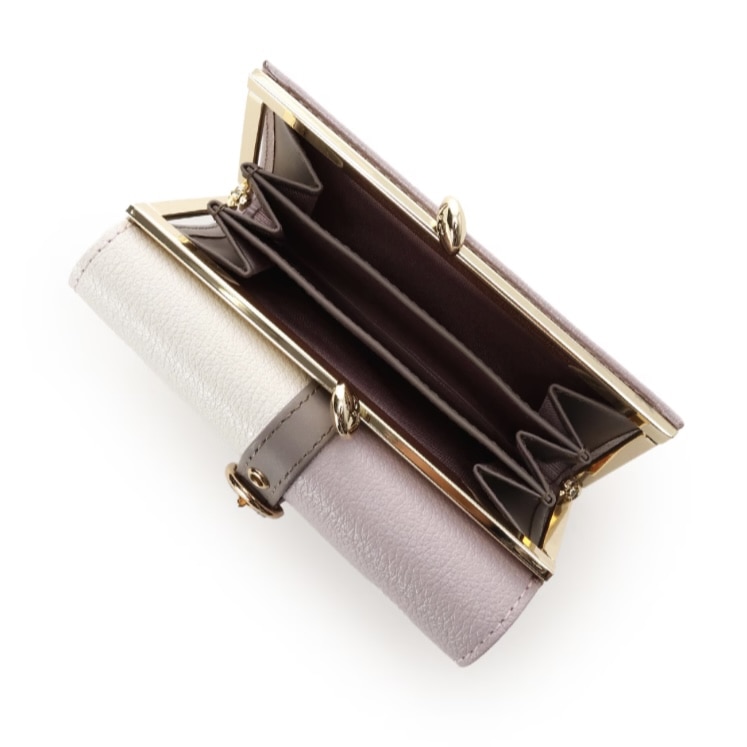 バイカラーフロントベルト 口金折財布　ピンク