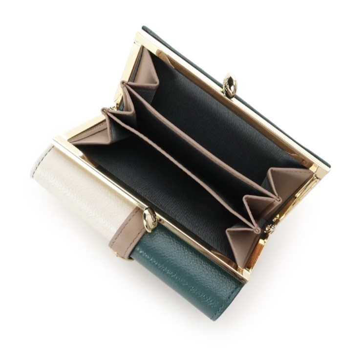 バイカラーフロントベルト 口金折財布　グリーン