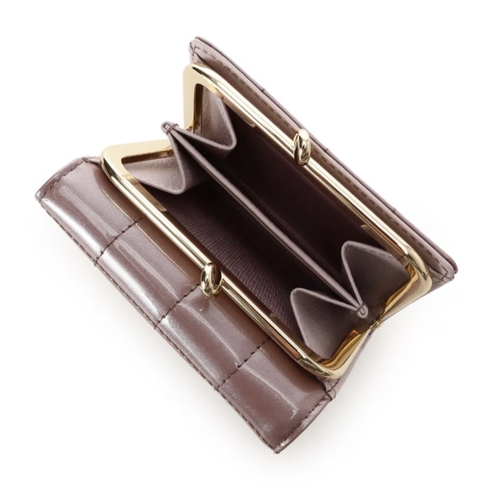 エナメルキルティング がま口折財布　ラベンダー