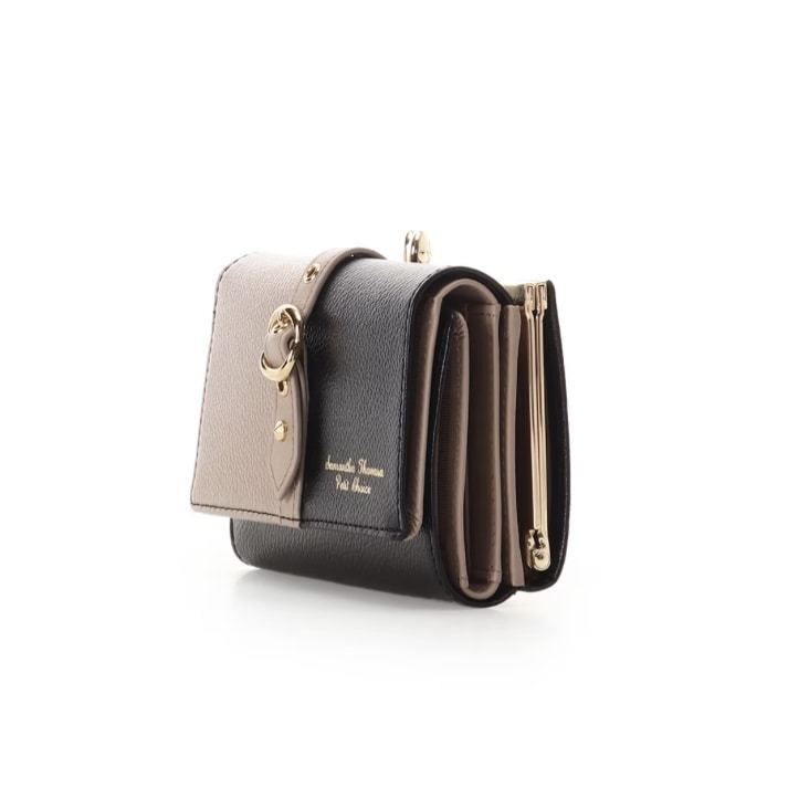 バイカラーフロントベルト 口金折財布　ブラック