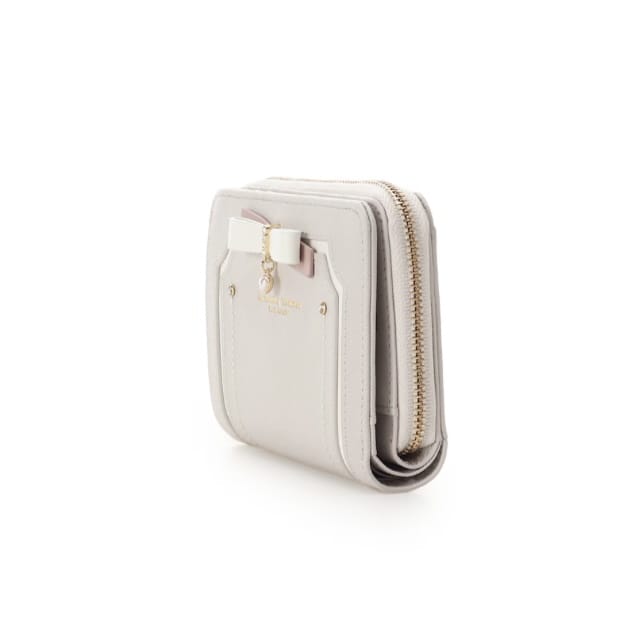 バイカラーリボン 折財布 ライトグレー