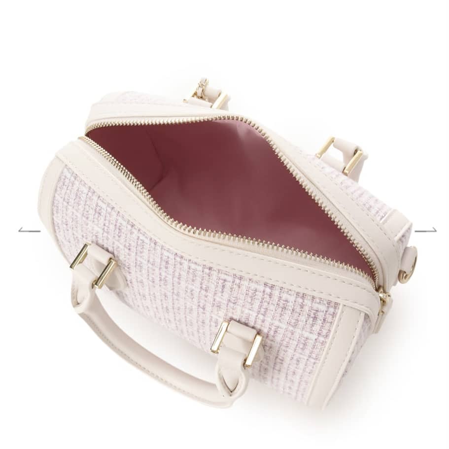 ツイード ボストンバッグ　ピンク