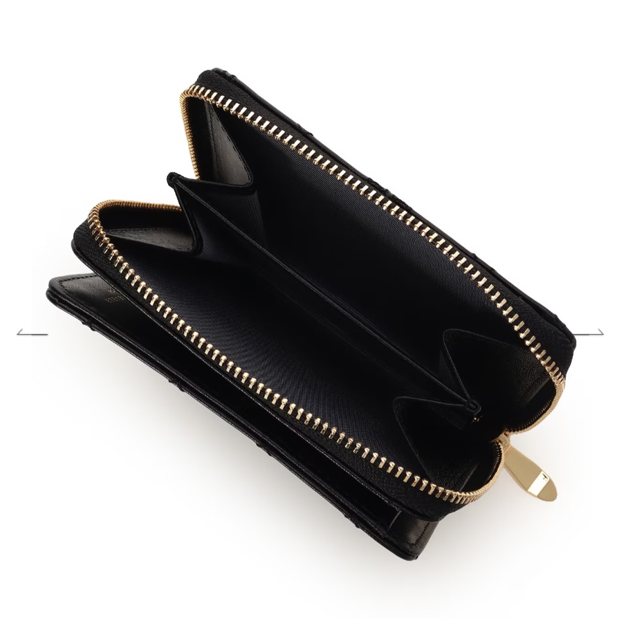 リボンキルト 折財布　ブラック