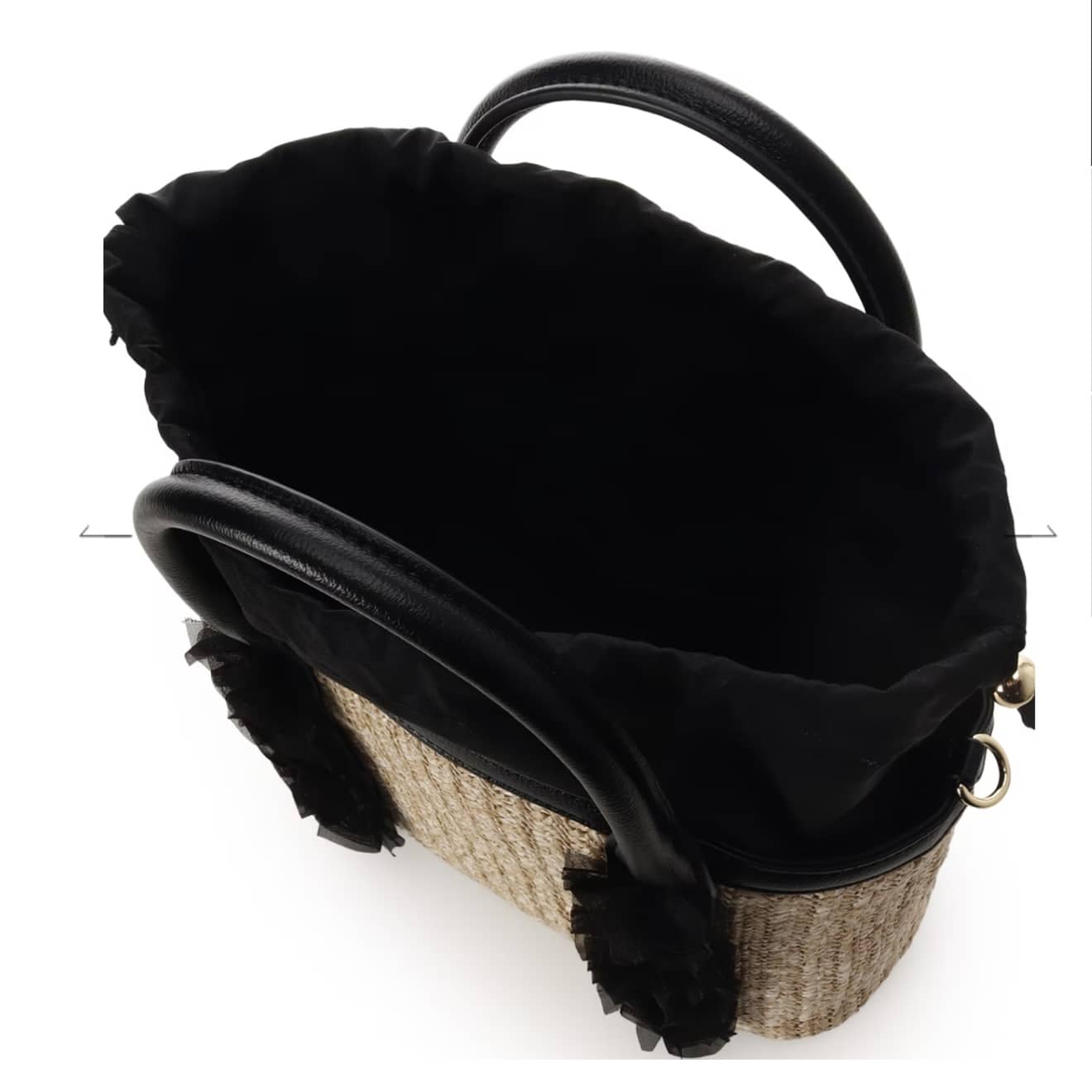 リボンチャーム付き フリルかごバッグ　ブラック