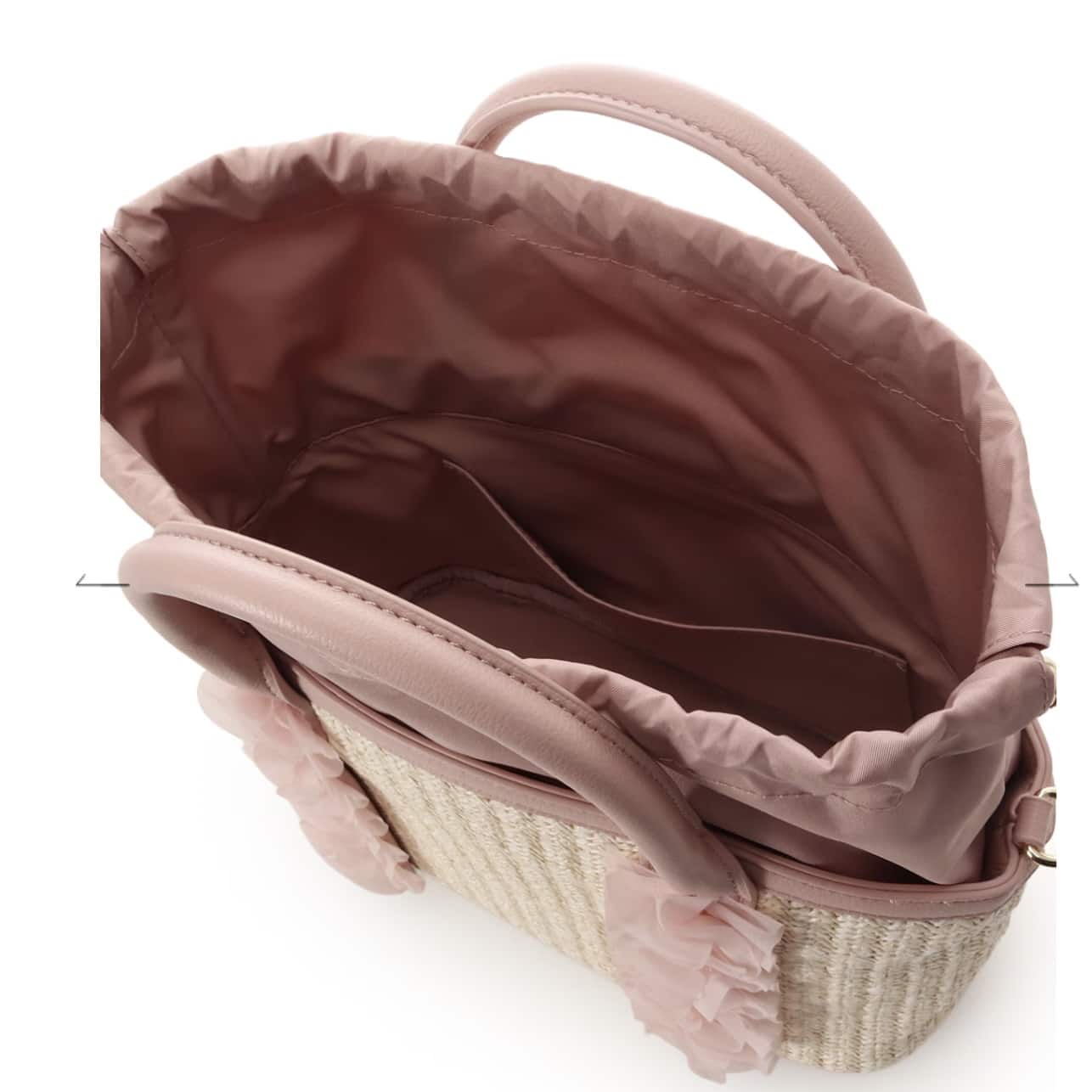 リボンチャーム付き フリルかごバッグ　ピンク