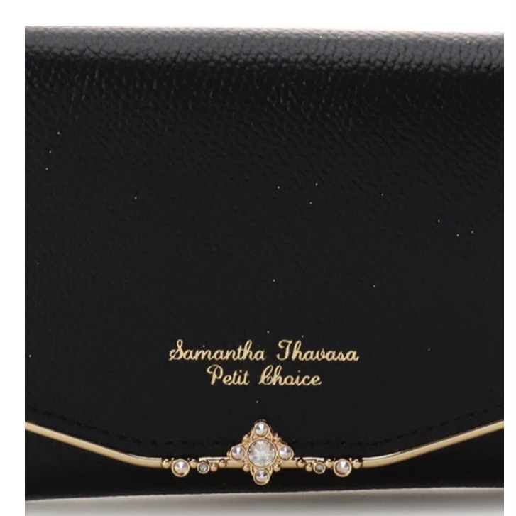 ジュエルバーL字型ジップ折財布　ブラック