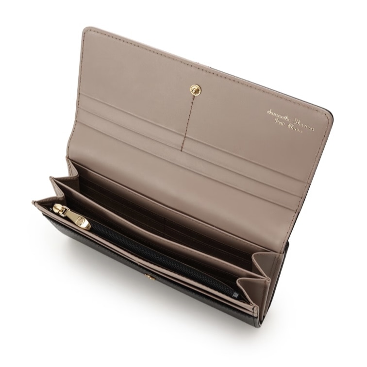 バイカラーフロントベルト 長財布　ブラック