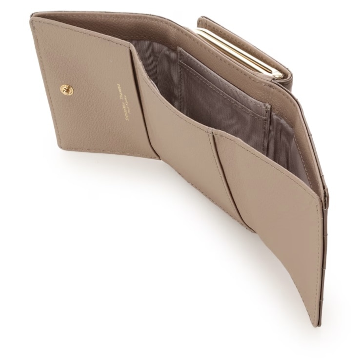 エナメルキルティング がま口折財布　グレージュ