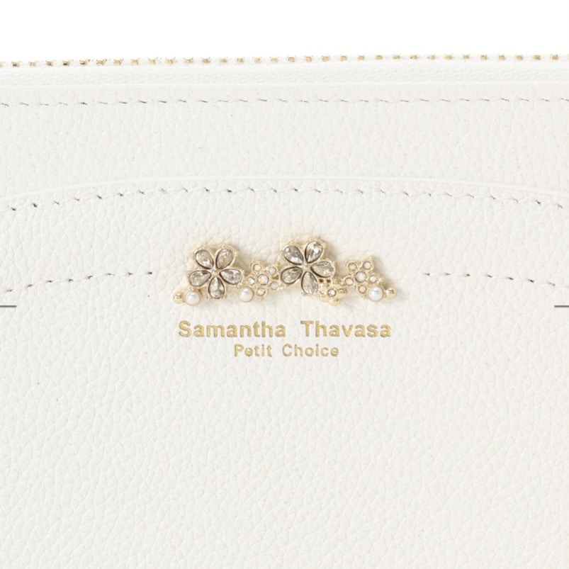 ラメフラワービジュー 長財布　ホワイト