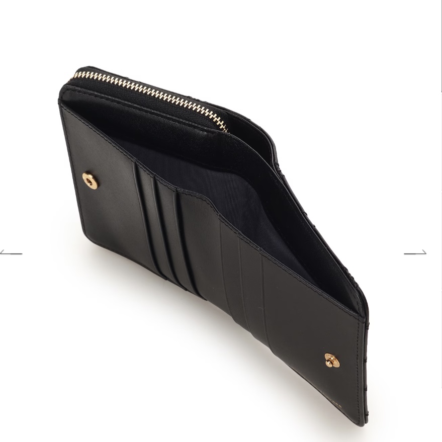 リボンキルト 折財布　ブラック