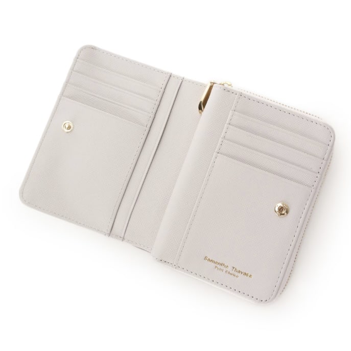 バイカラーリボン 折財布 ライトグレー