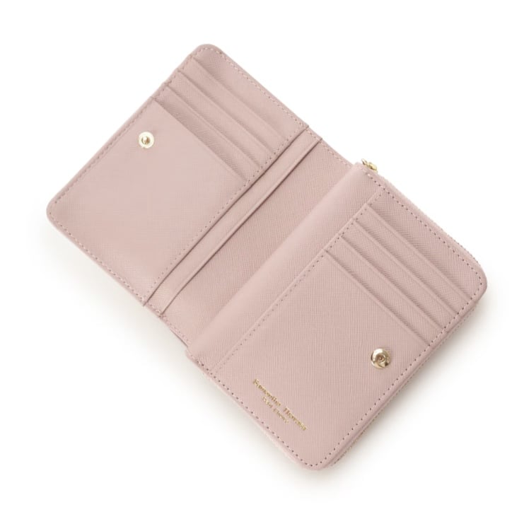 バイカラーリボン 折財布　ピンク