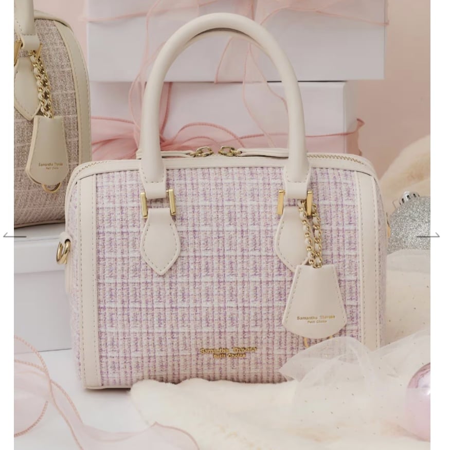 ツイード ボストンバッグ　ピンク