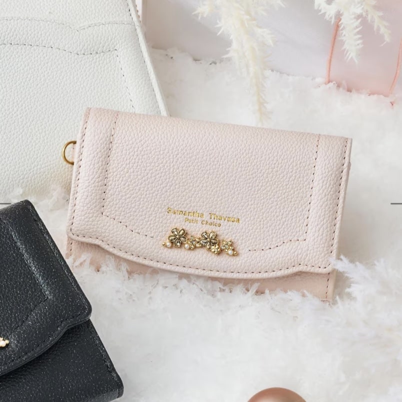 ラメフラワービジュー キーケース　ピンク