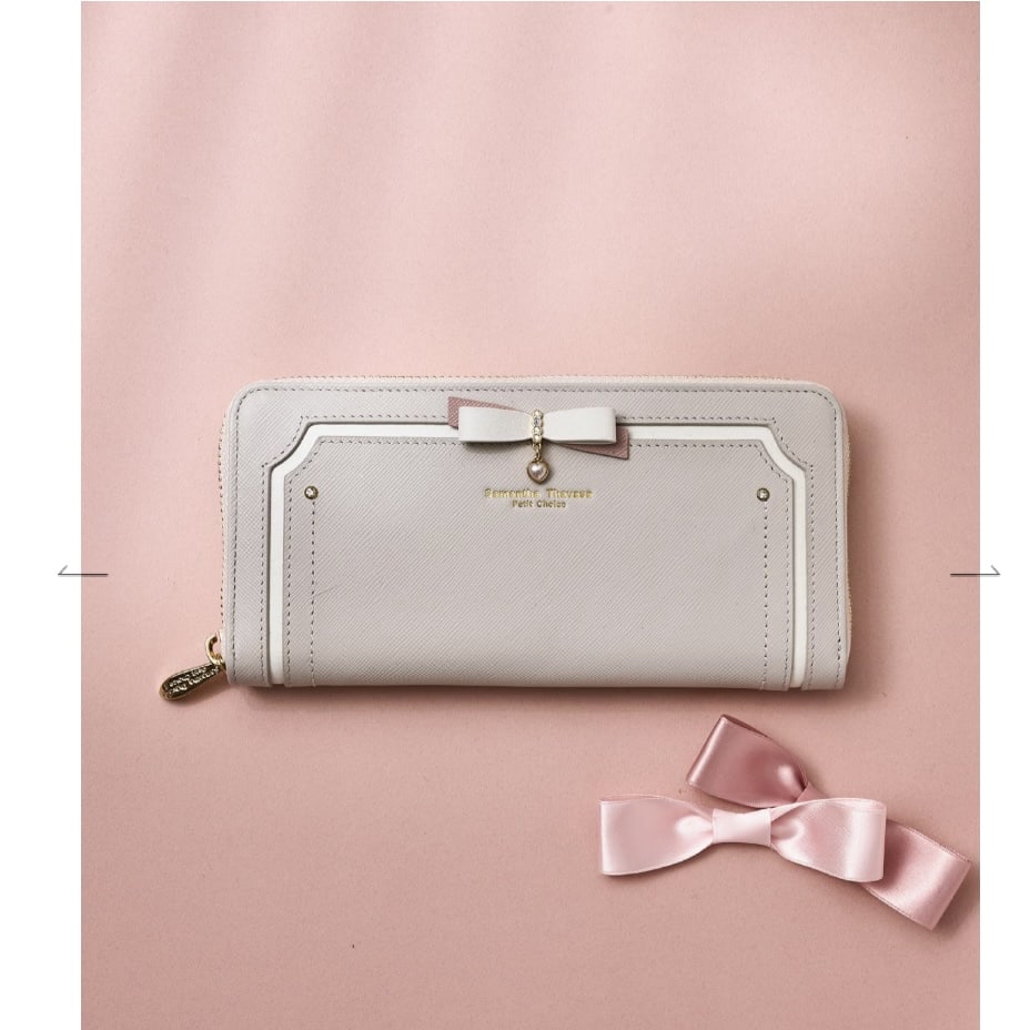 バイカラーリボン 長財布　ライトグレー