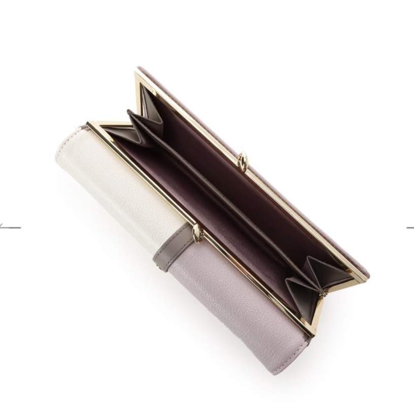 バイカラーフロントベルト 長財布　ピンク