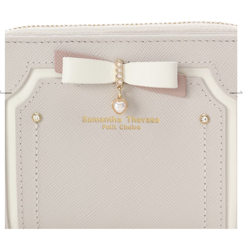 バイカラーリボン 折財布 ライトグレー