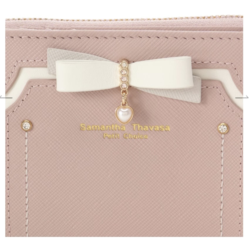 バイカラーリボン 折財布　ピンク