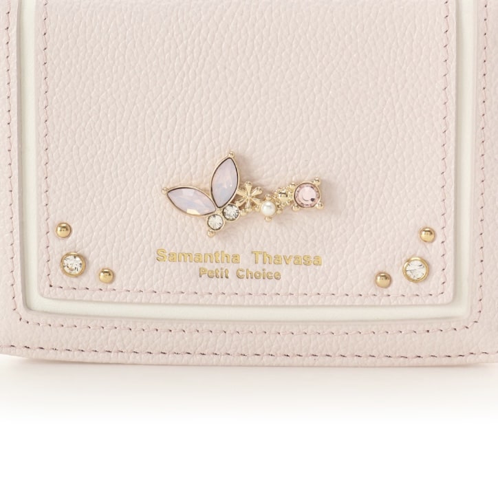 バタフライビジュー パスケース　ピンク